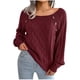 thumbnail image 2 of Suéter de cuello redondo de moda para mujer, informal, liso, de manga larga, suelto, con cuello redondo, blusa con botones, 2 of 8