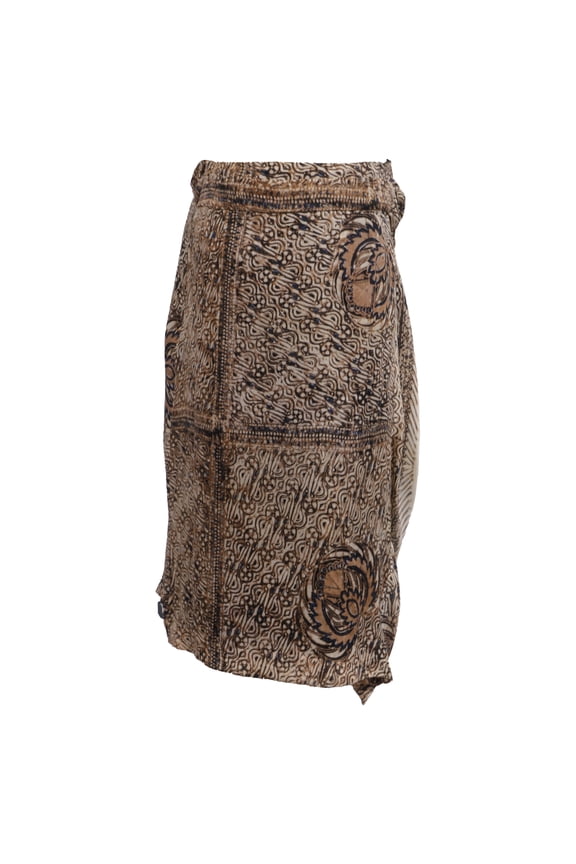 Pre-Owned Dries Van Noten Printed Asymmetric Midi Skirt in Brown Silk