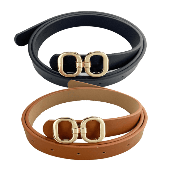 Women Reversible Leather Belt - Two-in-One Women Skinny Belt for Causal Jeans