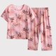 thumbnail image 1 of ICHUANYI Clearance Women Summer Casual Two Piece Suit Pajamas Short Sleeved Round Neck Top/Shirt Set Cotton Silk Suit Large Size Comfortable Breathable Pajamas(Pink, XXL) ICHUANYI WER2023081205962, 1 of 4