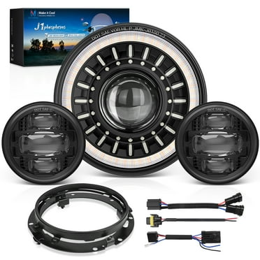 MICTUNING J1 7-Inch Motorcycle LED Headlight w/ 4.5-Inch Fog Lights Assembly, Head Lamp Kit, DOT Approved, Compatible with Electra Glide Road King Softail
