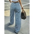 thumbnail image 5 of Women's Plus Size Denim Pants Loose Straight Leg Workwear Style Multi Pocket Pants, 5 of 6