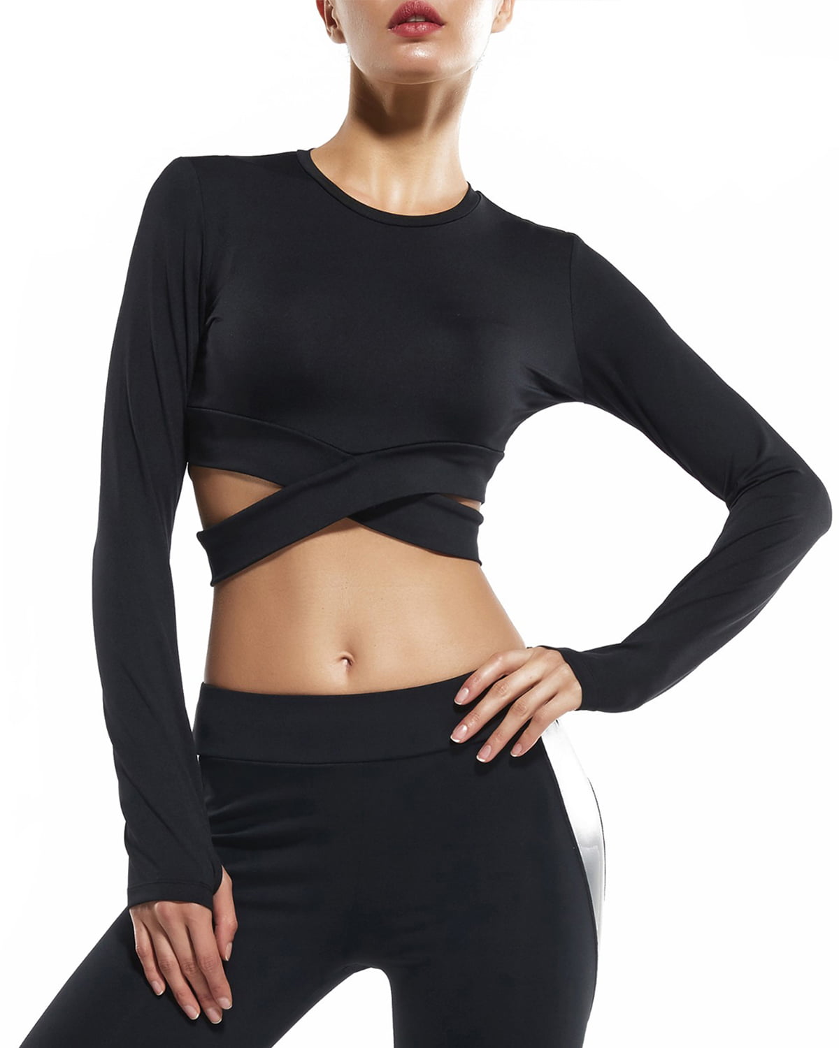 Womens Long Sleeved Workout Top Yoga Shirts Sports Activewear with Thumb Hole