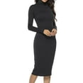 thumbnail image 4 of Wyobmus Women Casual Long Sleeve Midi Dress Solid Color Turtleneck Bodycon Long Dress Fall Winter Thickened Wrapped Dress D-Black, 4 of 5