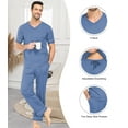 thumbnail image 3 of ANLIQI Men's 100% Cotton Pajama Set Soft v-neck Top Short Sleeve & Bottom Pants with Pockets Men's Loungewear Sets(BL_XL), 3 of 8