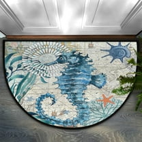 Fashion Doormat Bathroom Rugs Ocean Beach Seahorse Starfish Half Round Door Mat, Beach Seashell 24X16 Inch Non Slip Ultra Soft Bath Mat Floor Mats Area Rugs for Home Kitchen Patio.