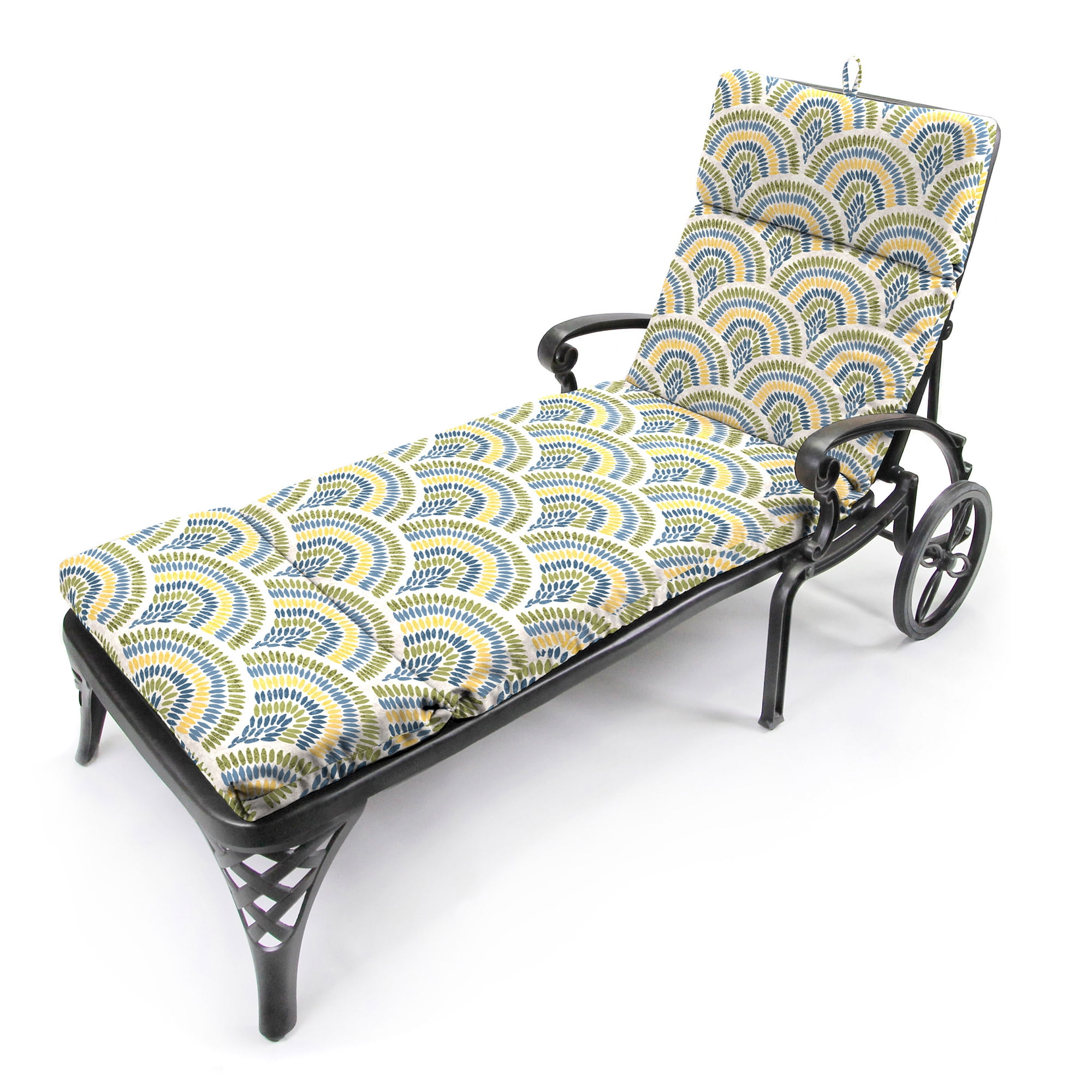 Jordan Manufacturing 72" x 21" Breaker Butter Multicolor Dash Rectangular Outdoor Chaise Lounge Cushion with Ties and Hanger Loop