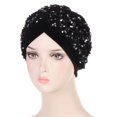thumbnail image 3 of Women Glitter Sequins Headscarf Headband Head Wraps Muslims Bonnet Hijab Chemo Cap Turban Hat NAVY BLUE, 3 of 8