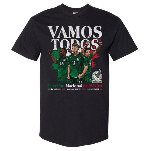 Men's 500 Level Black Mexico National Team Vamos Todos Juli-n Qui-ones, Santiago Gim-nez & Edson -lvarez T-Shirt