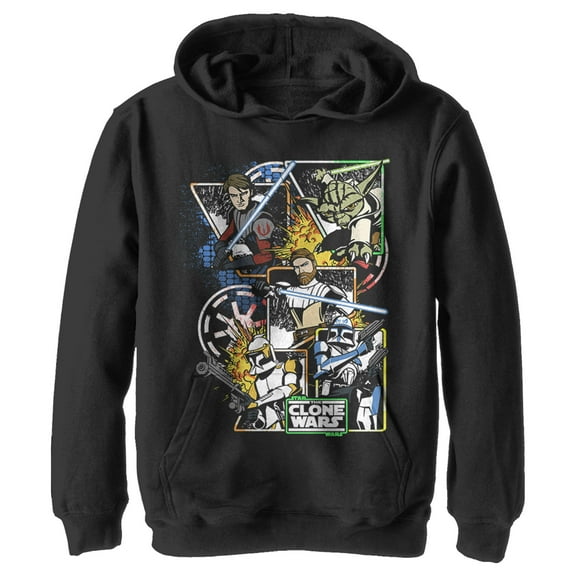 Boy's Star Wars: The Clone Wars Group Shot Comic Panels  Pull Over Hoodie Black Medium