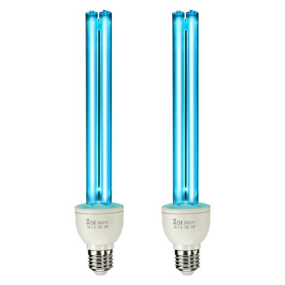 VEVOR UV Light Bulb, 2 Pack, 25W Replacement Ultraviolet UVC Lamp with Ozone, 253.7 nm   185 nm Wavelength UVO Light Bulb, E27 Universal, for 400 sqft Living Room, Classroom, Office, Restaurant