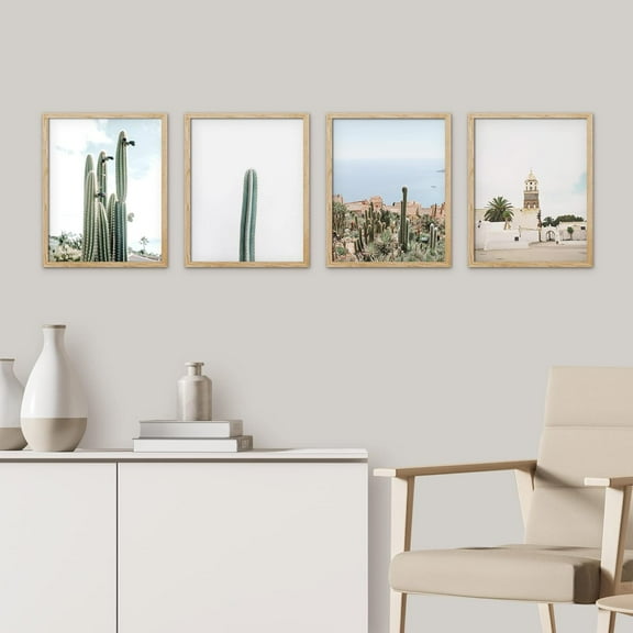 PixonSign Framed Wall Art Desert Plants Landscape Posters, Set of 4 Southwest Decor Saguaro Cactus Wall Decor, Nature Wilderness Prints, Modern Wall Décor for Living Room, Bedroom - 8"x10" Natural