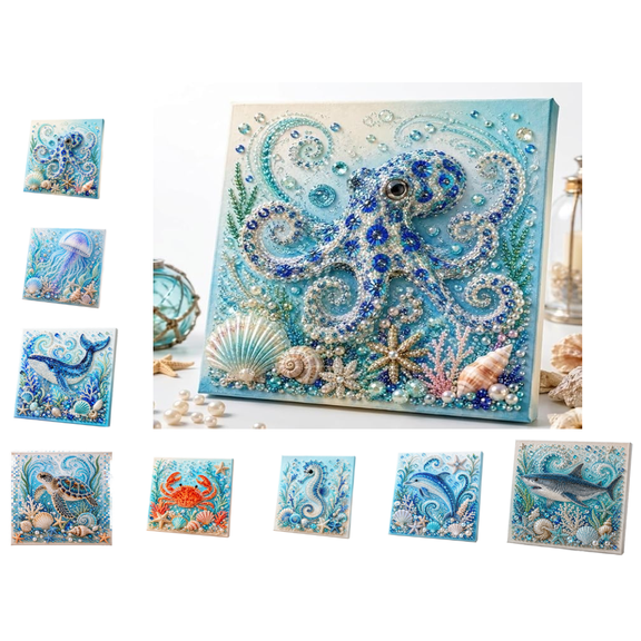 Ocean Theme Pearl Art DIY Kit, Octopus Diamond Painting, Pearl Art Kit for Adults Beginners, Sparkling Coastal Wall Decor, Relaxing Bead Art(Octopus)