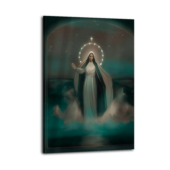 Our Lady Star of The Sea Art Print, Catholic Art, Virgin Mary Art Poster Wrapped Wooden Frame Wall Decor,,Canvas Wall Art for Living Room,Bedroom,Office,Ready to Hang
