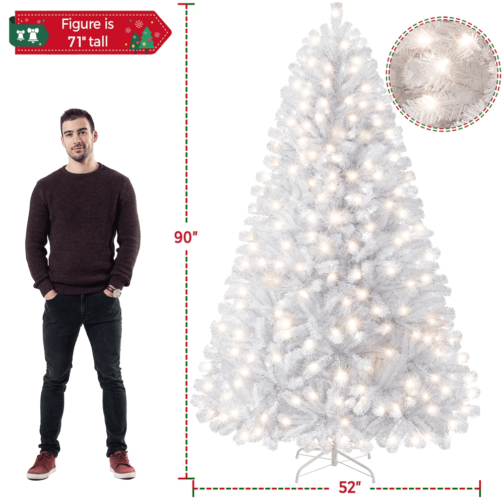 Renwick 7.5Ft Pre-Lit Fir Artificial Christmas Tree with Foldable Stand, White