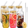 thumbnail image 1 of U Chef Juego de 6 Vasos de Vidrio 20 Oz (591 ml) con Tapas de Bamb&uacute; y Popotes de Vidrio, Vasos de Cristal Reutilizables para Caf&eacute; Helado, Cerveza y Bebidas Fr&iacute;as, Incl, 1 of 6