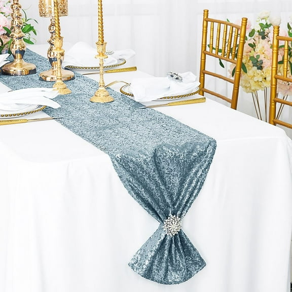 Wedding Linens Inc. 12"x108" Sequin Taffeta Table Runner for Wedding, Luxury Events, Party use - Dust Blue