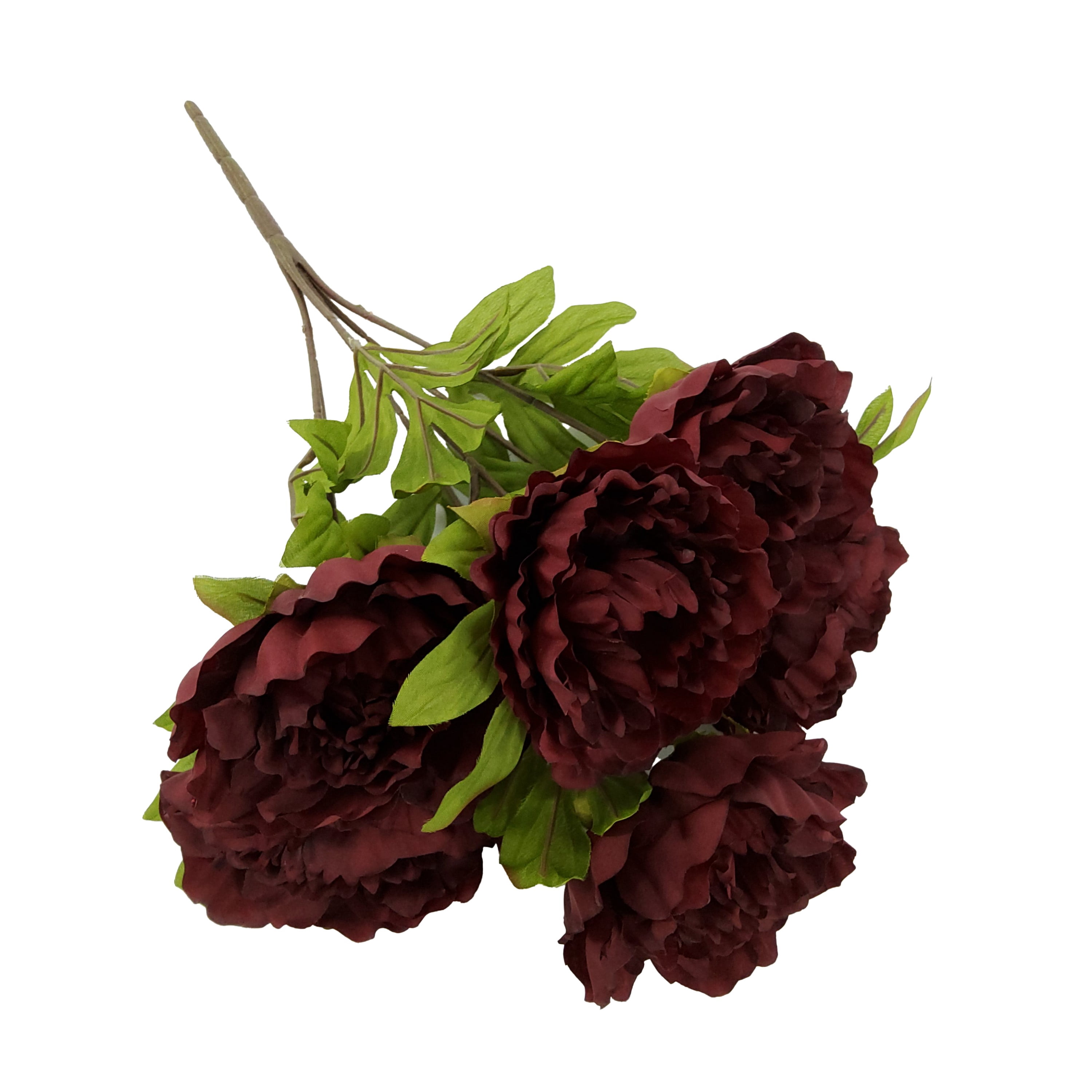 Mainstays Indoor 19 in Artificial Polyester Peony Bush, Burgundy