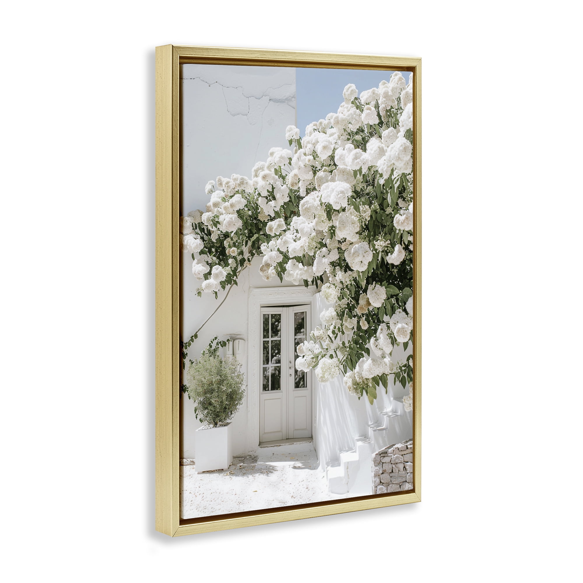Stupell Industries White Architecture Garden Buildings & Architecture Painting Gold Floater Framed Canvas Art Print Wall Art, 17 x 25