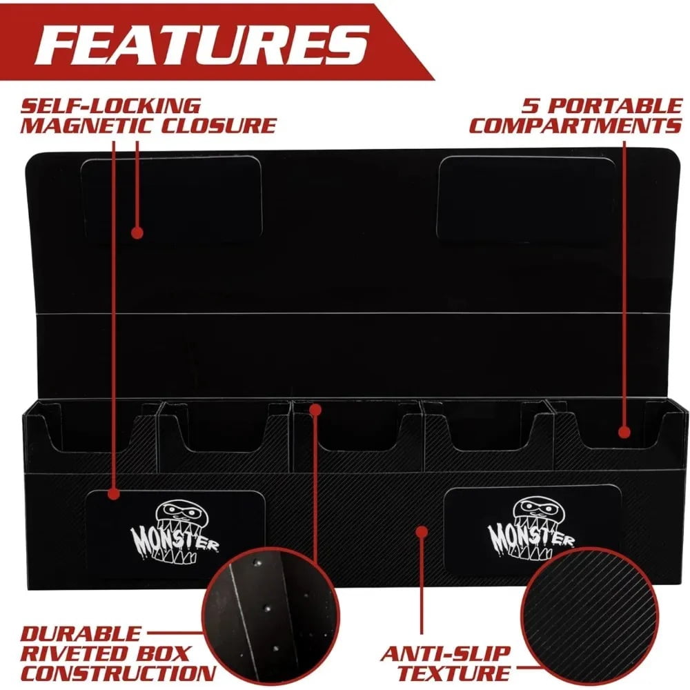 Monster Protectors Magnetic Five Deck Box - Red, Holds 375 Gaming