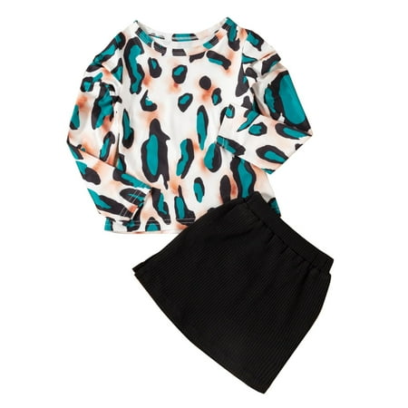 

Honeeladyy Winter Toddler Baby Girls Clothes Leopard Print Long Sleeve Tops Black Skirt Children s Set Multicolor Clearance under 5$