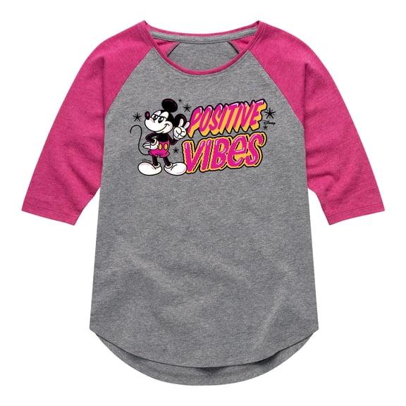 Disney - Positive Vibes - Toddler & Youth Girls Raglan Graphic T-Shirt