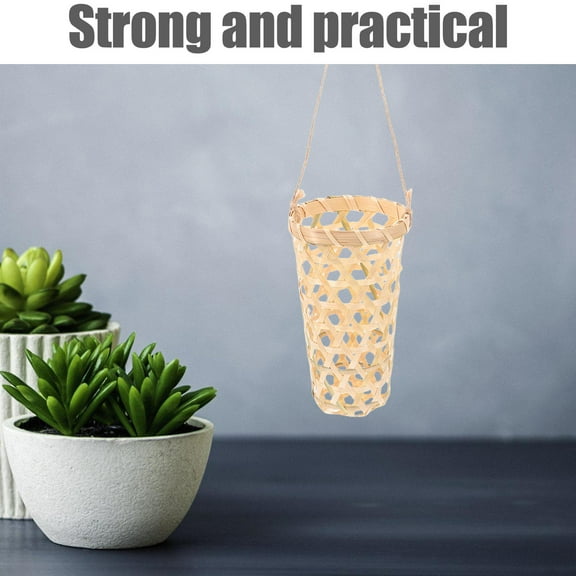 LEORX hanging wicker basket Bamboo Flower Basket Beige Hanging Flower Display 2pcs