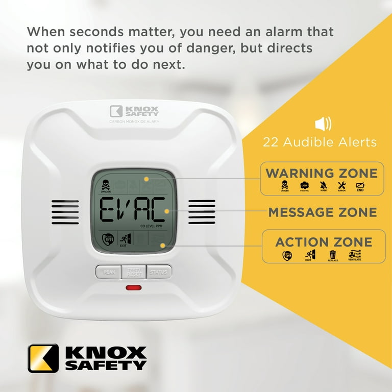 Knox Safety Battery Operated Carbon Monoxide Detector, Voice Alert