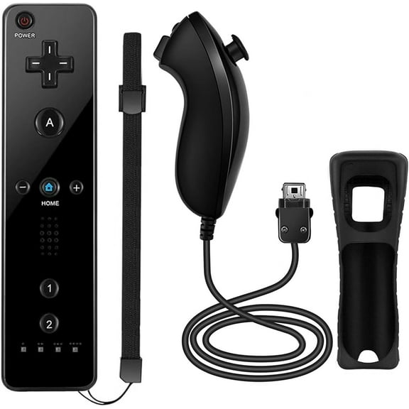 Wii Remote and Nunchuck Controller,Remote Controller with Motion Plus,Silicone Case and Wrist Strap for Wii/Wii U,Black