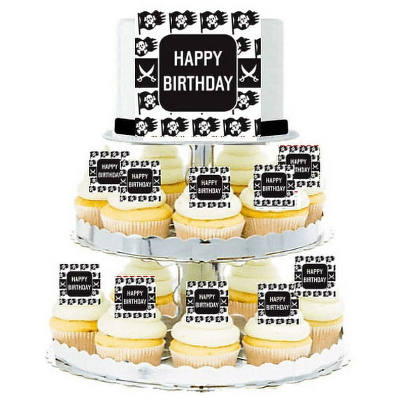 Happy Birthday Pirates Edible Photo Toppers & Edible Cupcake Decoration Kit