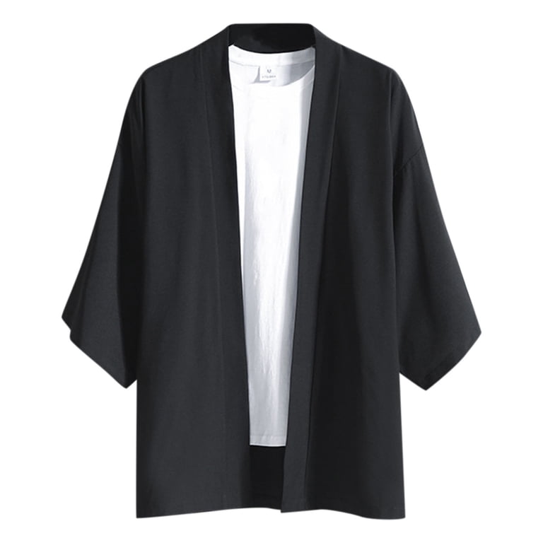 Lisingtool Cardigan Men Men's Solid Drop Shoulder Kimono Jacket