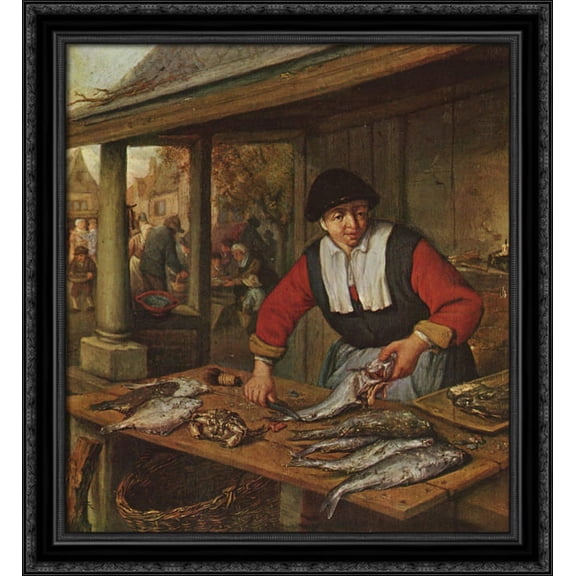 The Fishwife 28x30 Large Black Ornate Wood Framed Canvas Art by Adriaen van Ostade