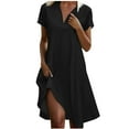thumbnail image 2 of Summer Dresses for Women 2025, Fashion Women Solid Color V-neck Short Sleeve Loose And Comfortable Dress(Black,S), 2 of 8