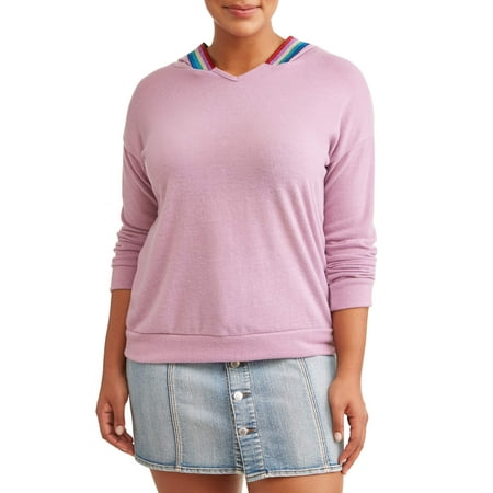 - Juniors' Plus Size Super Soft Brushed Hoodie with Contrast Taping