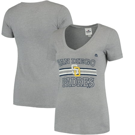 San Diego Padres Majestic Women's Striped-Out V-Neck T-Shirt - Heathered