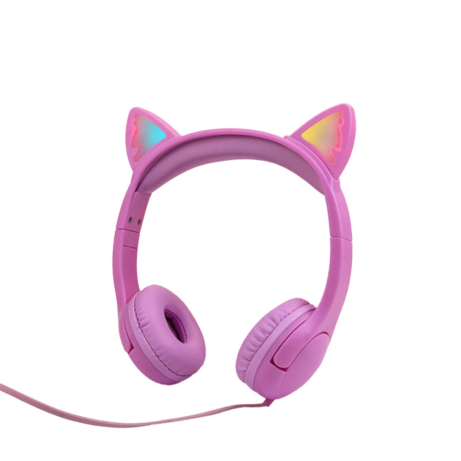 Max 85dB Hot Pink/Purple FosPower Kids Headphones with LED Light Up Cat Ears 3.5mm On Ear Audio Headphones for Kids with Laced Tangle Free Cable