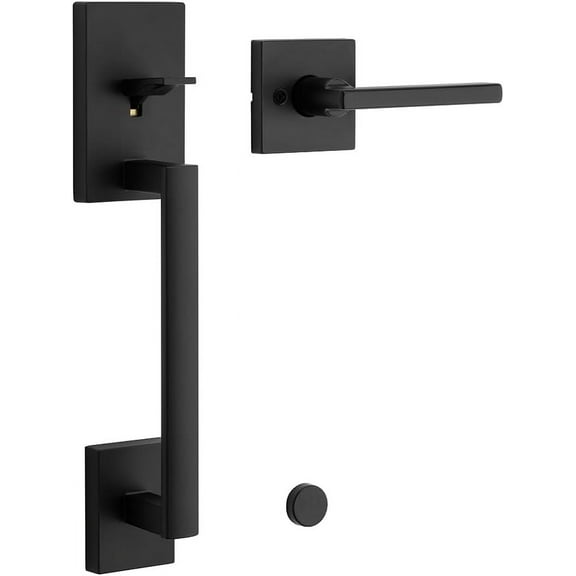 MY San Clemente Front Door Handle No Lock, Entry Handleset Exterior with Interior Reversible Handed Lever, Non-Locking, Matte Black, Deadbolt Not Included, with Microban