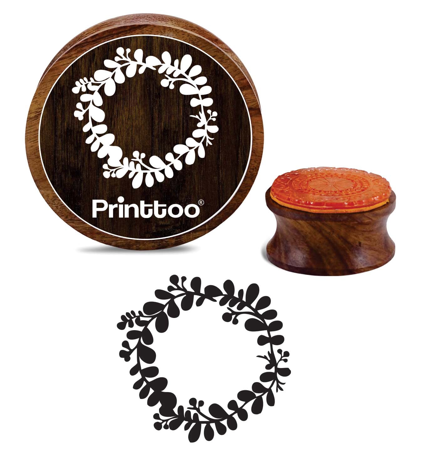 Printtoo Wooden Round Flower Wreath Rubber Stamp Craft Scrapbooking