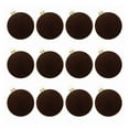 thumbnail image 3 of Diceymbol 12Pcs Velvet Flocked Christmas Ornaments 2.4" Brown Bauble Set for Elegant Tree Decor, Premium Hanging Holiday Decorations, 3 of 6