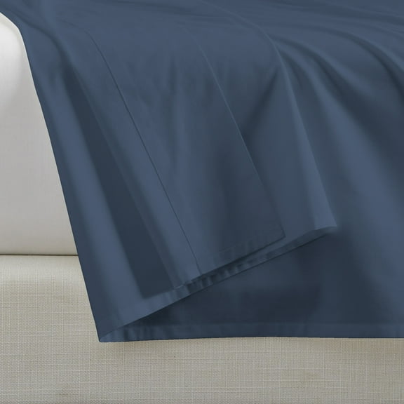 Color Sense Drap Plat Pleine Grandeur 100 % Coton Bleu Marine Seulement, Tissage Percale Frais et Net Drap Plat 1 Pce, Hautement Respirant et Confortable, Drap du Dessus Bleu Marine (82 Po x 96 Po)