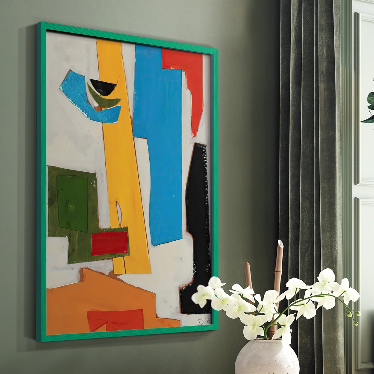 Andalusian Village Framed Print in Green Solid Wood Framed Print No Nail Hanging
