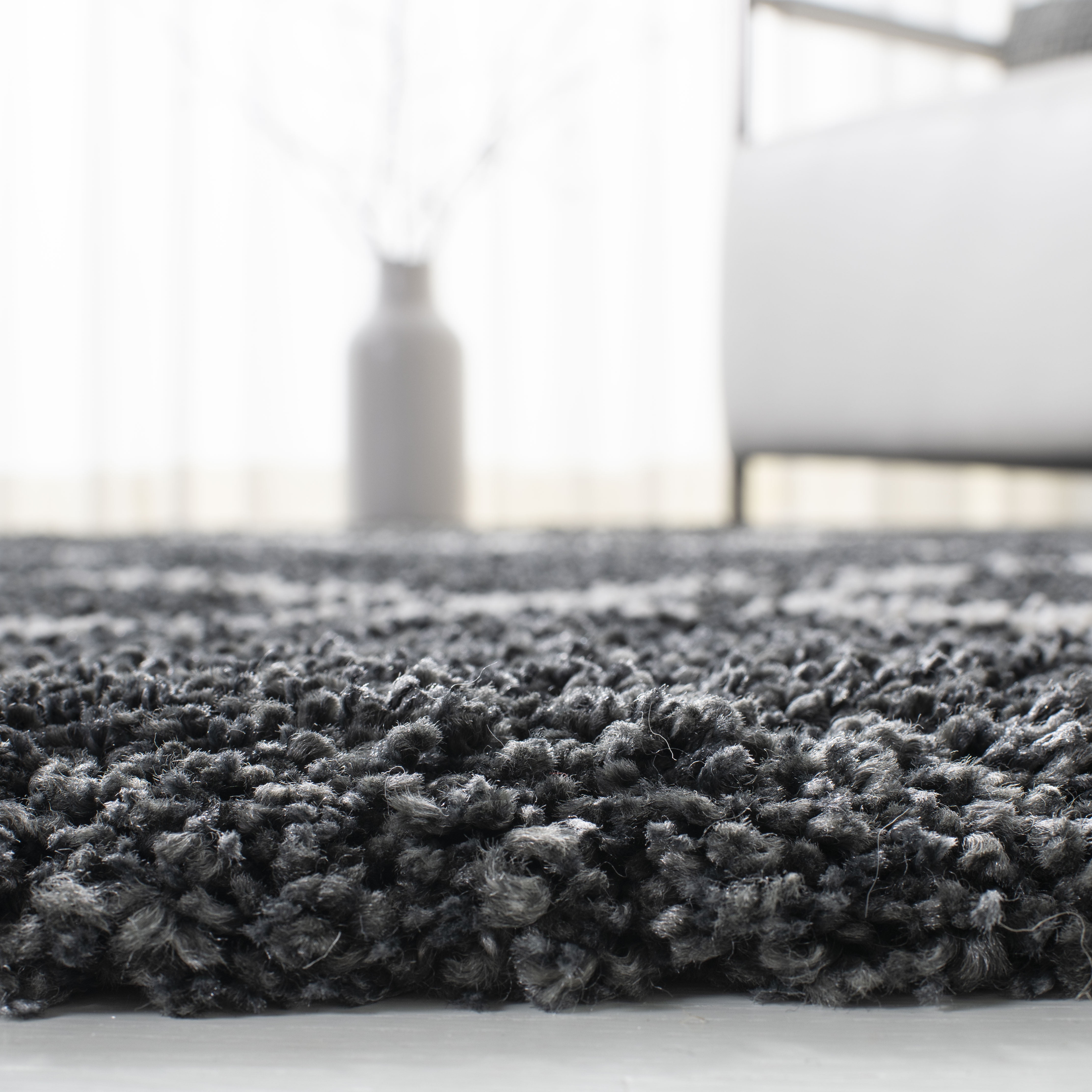SAFAVIEH Hudson Amias Plush Geometric Shag Runner Rug, Dark Grey/Ivory, 2'3" x 14'