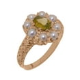 thumbnail image 1 of LBG British Made 10k Rose Gold Natural Peridot & Cultured Pearl Womens Statement Ring - 33 size options - Size 10.75, 1 of 8