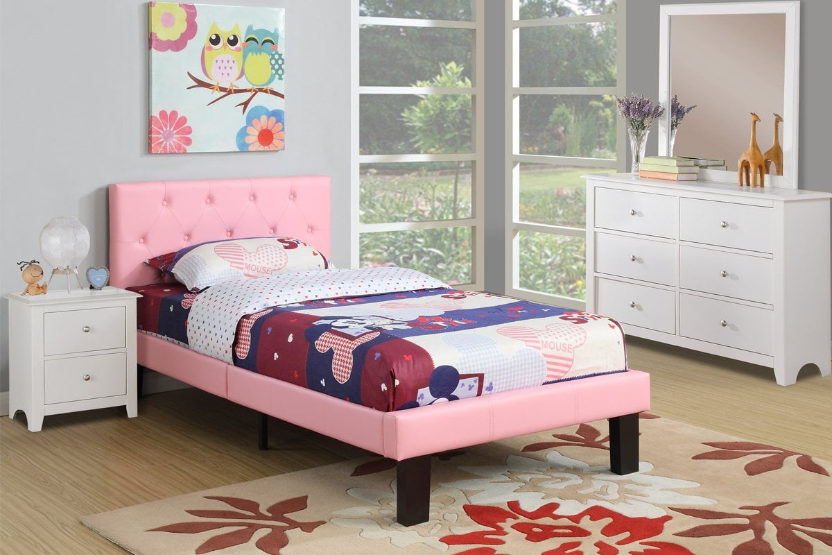 Faux Leather Tufted Twin Platform Bed, Faux Leather Upholstered Headboard