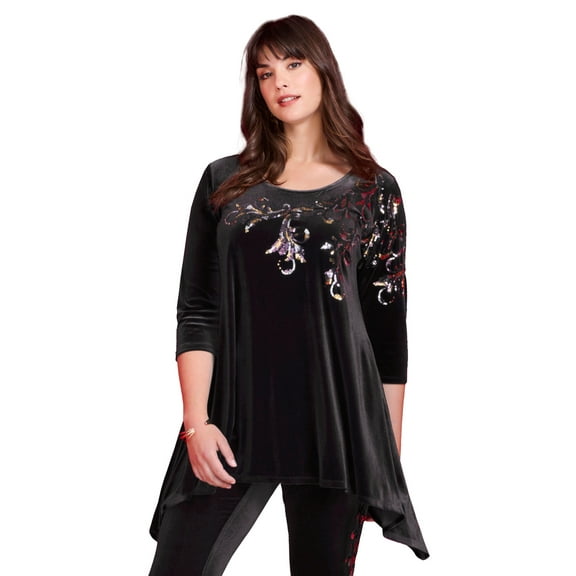 Roaman's Women's Plus Size Velour Hanky Hem Tunic