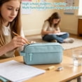 thumbnail image 3 of Large Capacity Pencil Case 3Compartments, Pencil Pouch Bag with Zipper Portable Handle, Pen Case Bag Stationery Organizer for Office College School Adults Teen Girls Boys Men Women,, 3 of 5