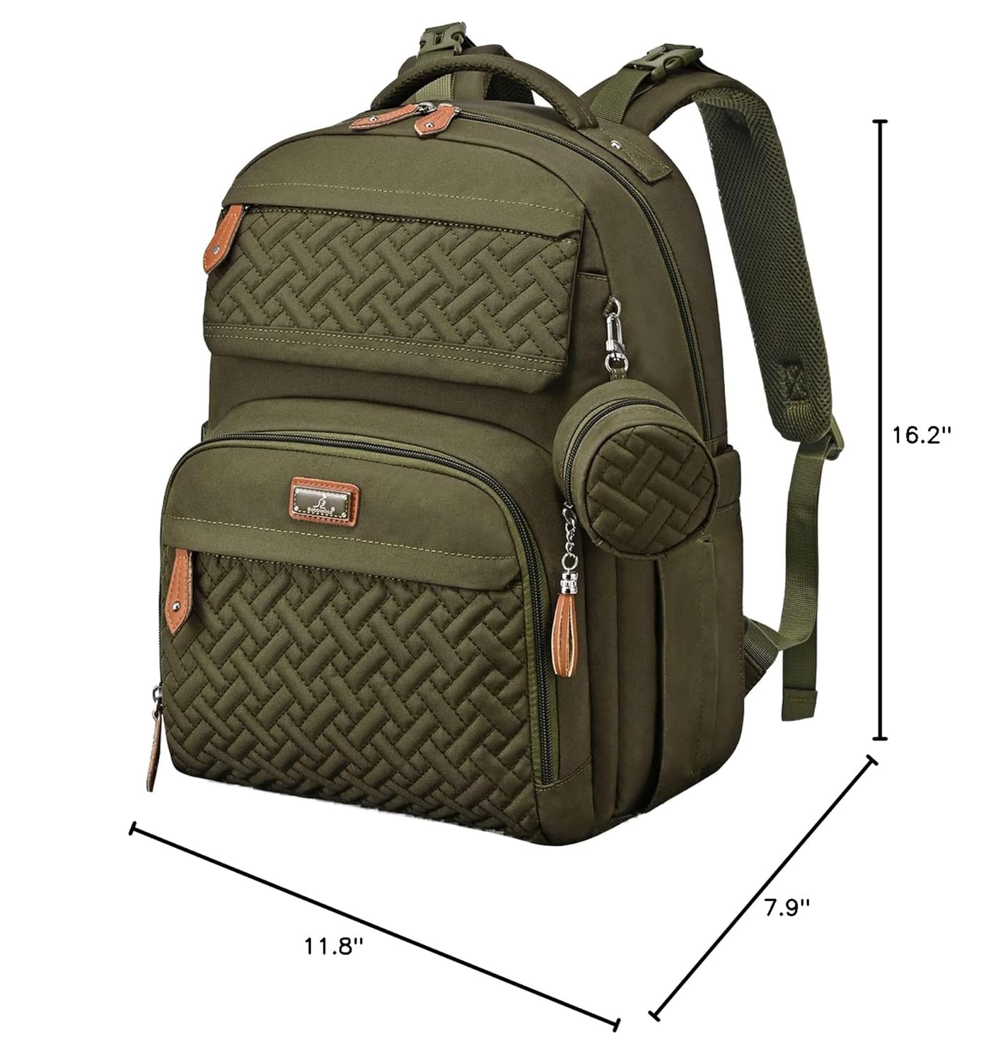 BabbleRoo Diaper Bag Backpack, Water-Resistant, Army Green photo 4