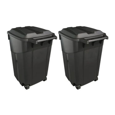 45 Gallon Trash Cans 2-Pack, Heavy Duty Plastic Garbage Cans with Wheels & Lid - Black Rubbish Bins for Indoor/Outdoor Use, 26.09 x 21.69 x 33.70 Inch