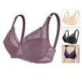 thumbnail image 4 of Lace Floral Bra Thin Deep V Large Size Gathered Comfortable Full Coverage Bra for Daily Wear Purple 36/80D, 4 of 6