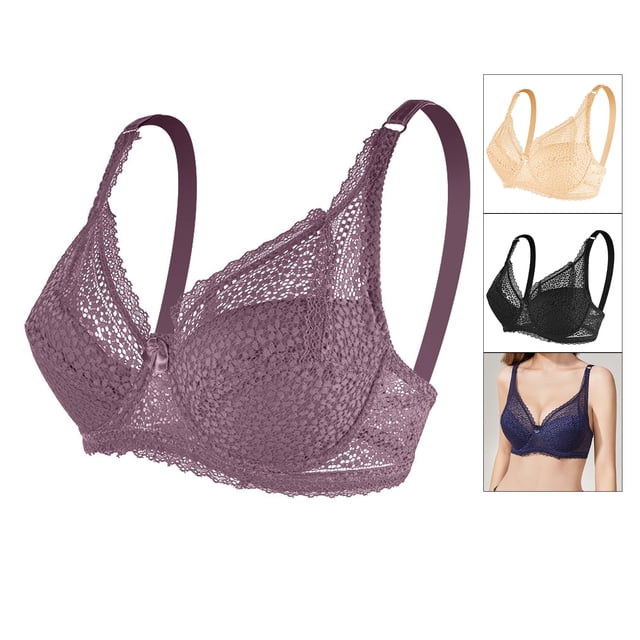 Lace , Adjustable Shoulder Straps Deep V Breathable Push Up For Daily Wear Purple,Black,Skin Color,Blue